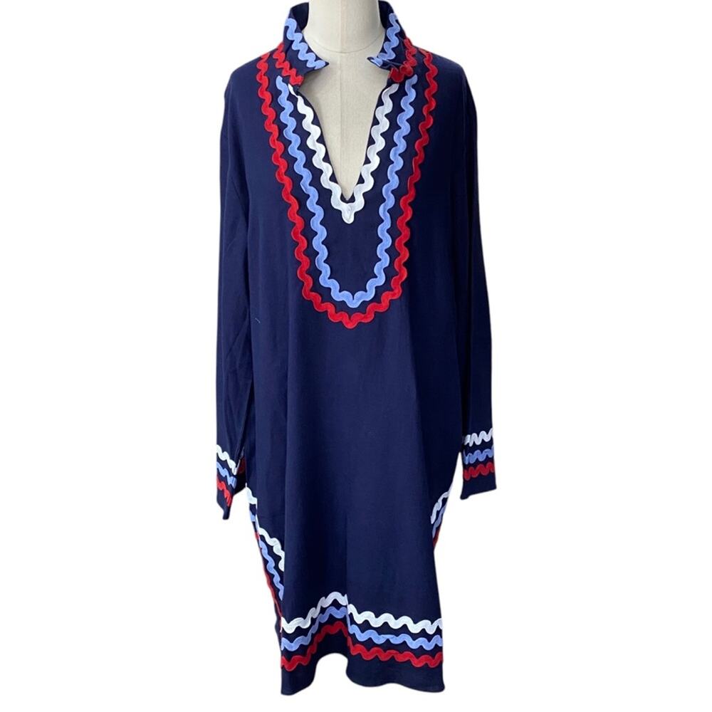 Sail to Sable Navy Red White & Blue Long Sleeve Classic Tunic Dress Size 10 EUC - Picture 4 of 13